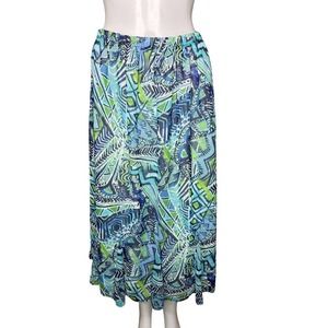 Bonworth Skirt Womens Medium Petite Blue Green Geometric Midi Casual Office